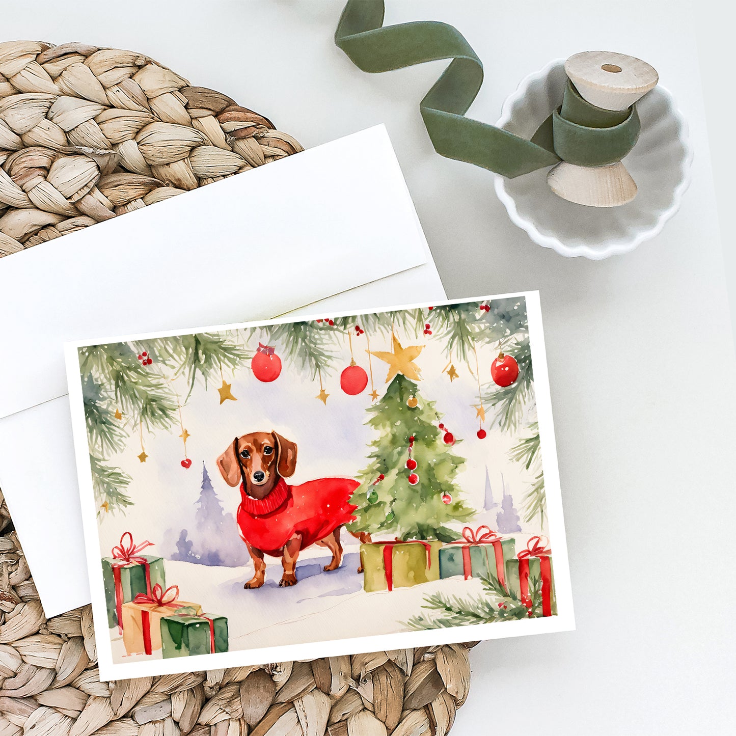 Dachshund Christmas Greeting Cards and Envelopes Pack of 8