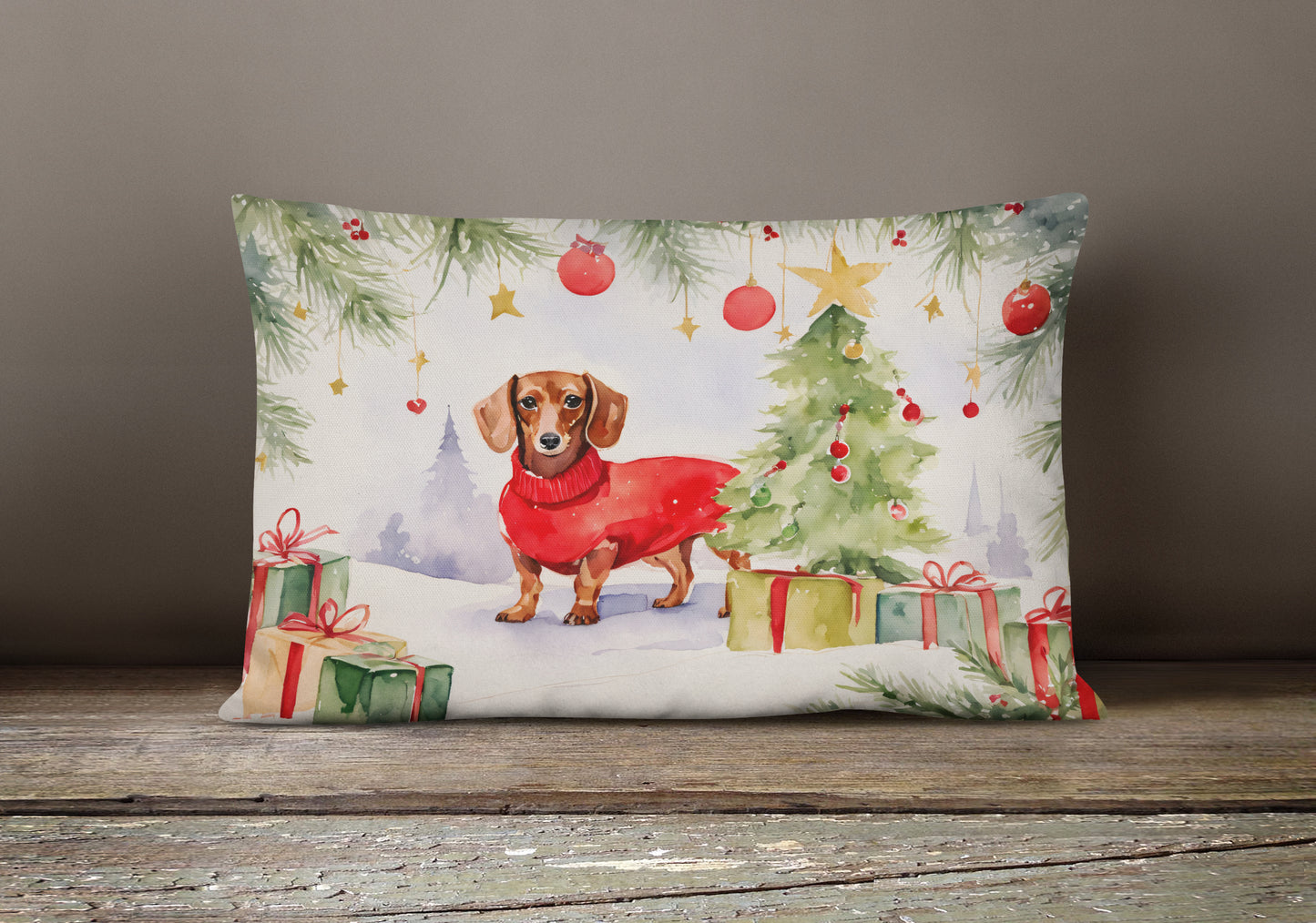 Dachshund Christmas Throw Pillow