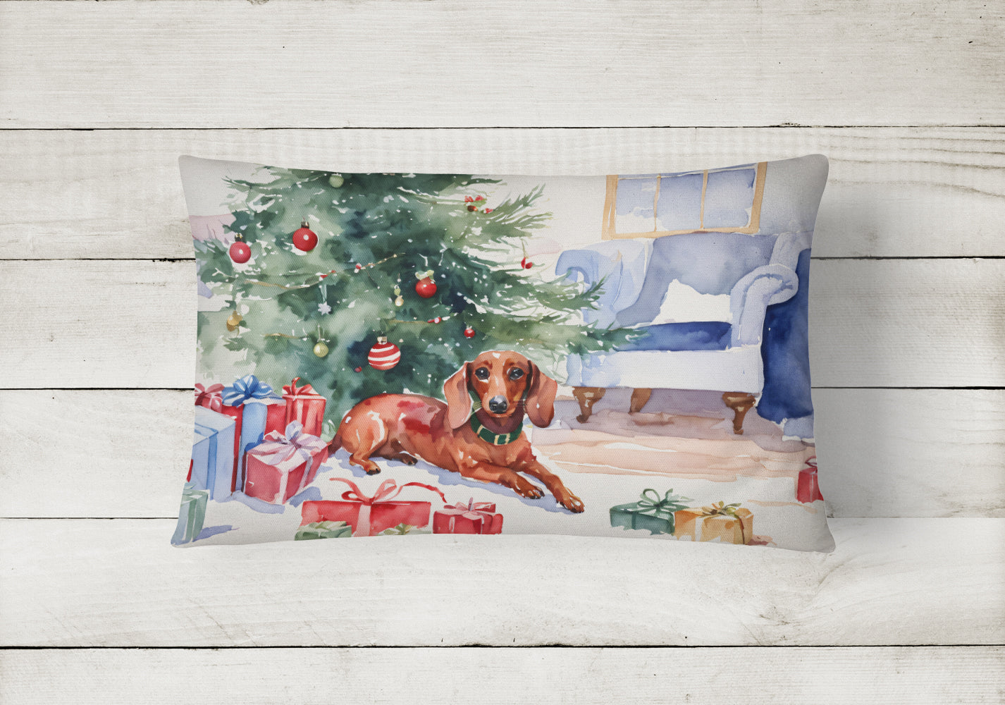 Dachshund Christmas Throw Pillow