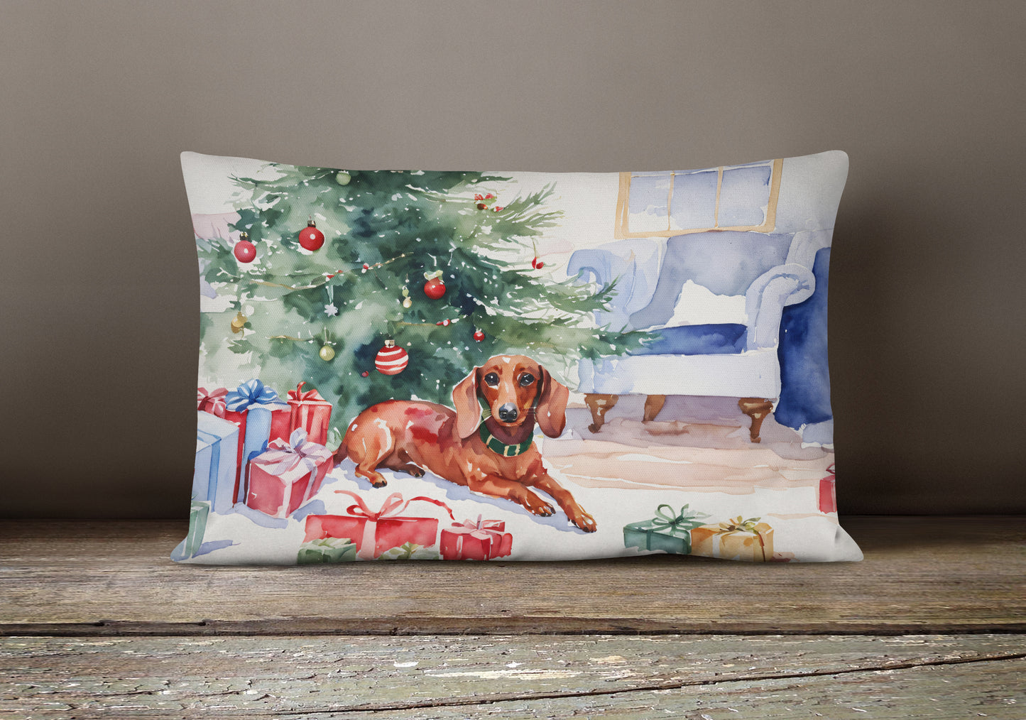 Dachshund Christmas Throw Pillow