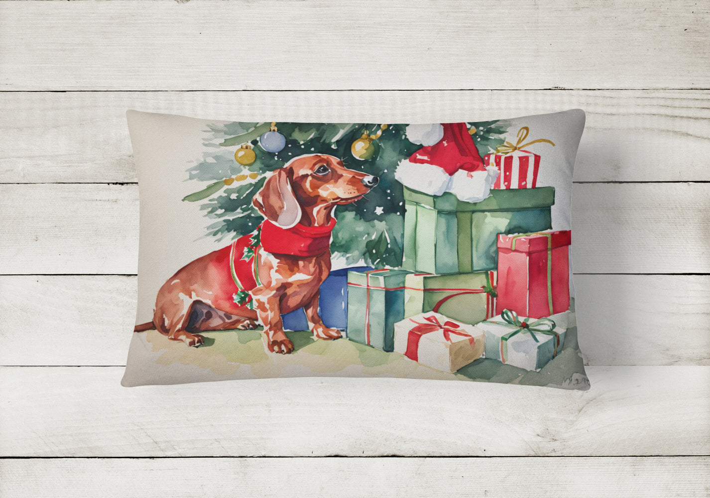 Dachshund Christmas Throw Pillow