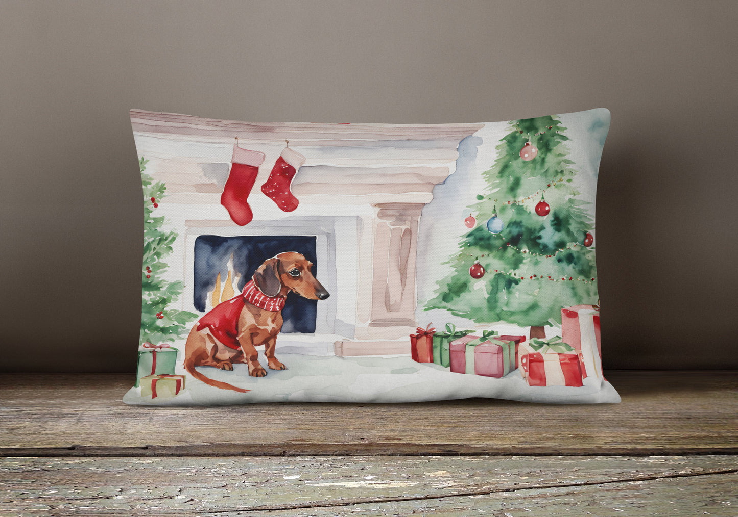 Dachshund Christmas Throw Pillow