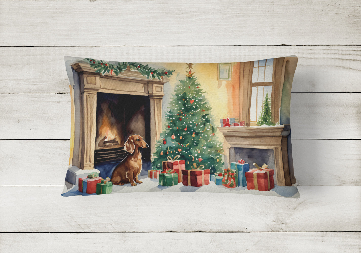 Dachshund Christmas Throw Pillow