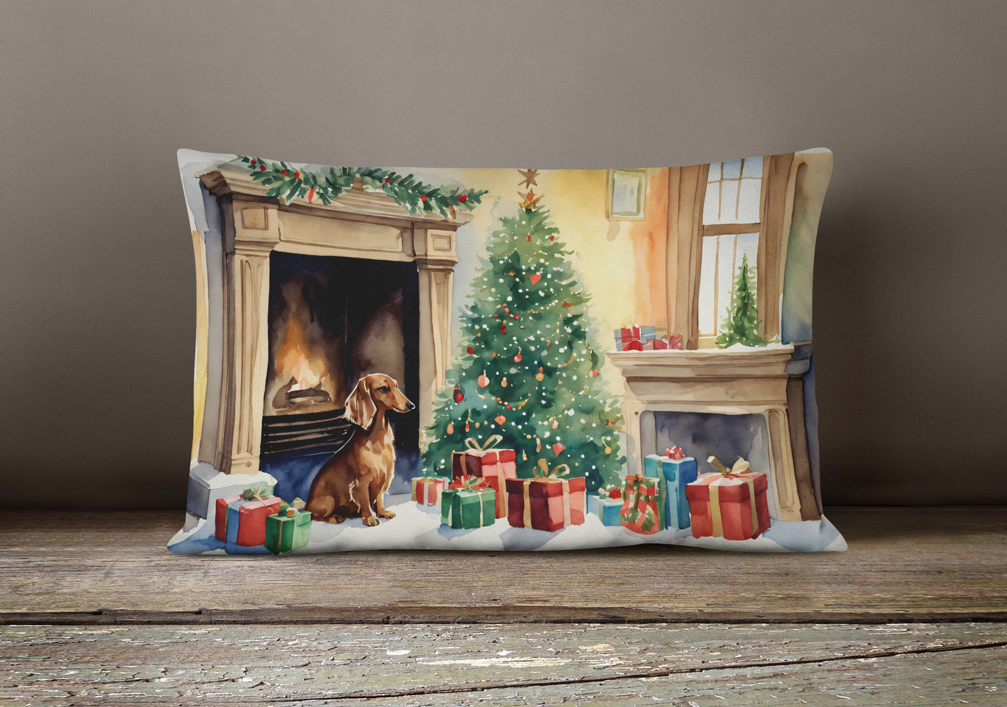 Dachshund Christmas Throw Pillow