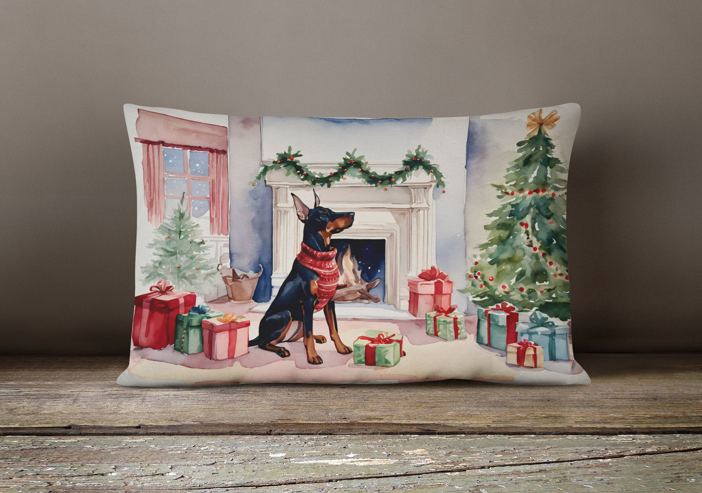 Doberman Pinscher Christmas Throw Pillow