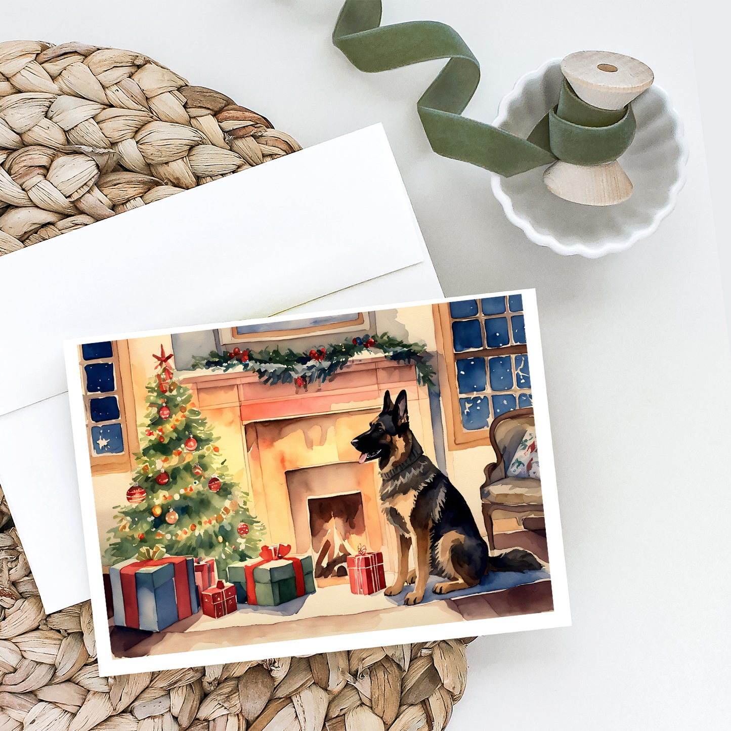 German Shepherd Christmas Greeting Cards and Envelopes Pack of 8