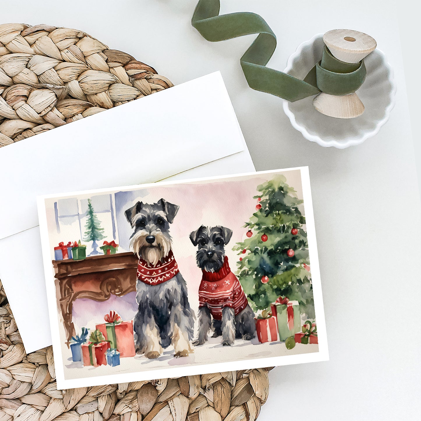 Schnauzer Christmas Greeting Cards and Envelopes Pack of 8