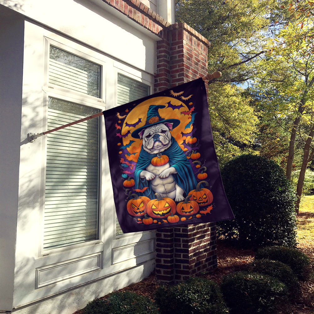 White English Bulldog Witchy Halloween House Flag