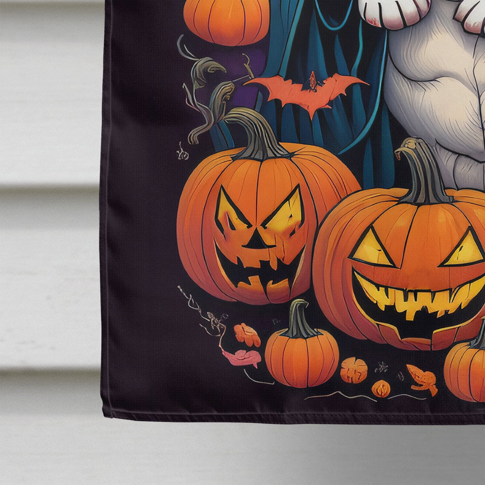 White English Bulldog Witchy Halloween House Flag