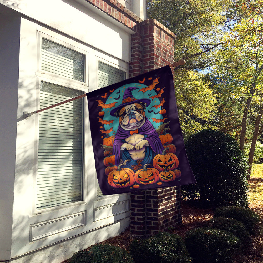 English Bulldog Witchy Halloween House Flag