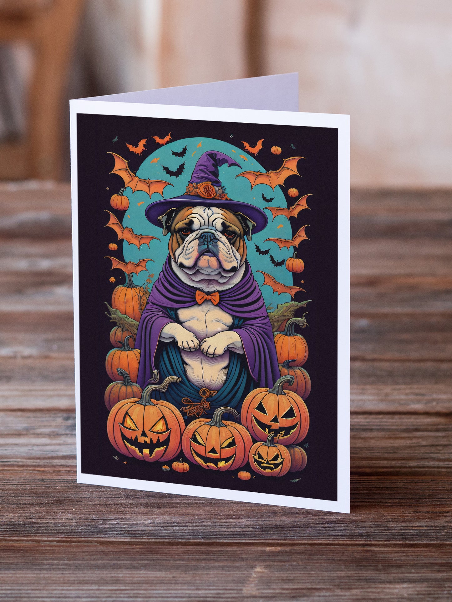 English Bulldog Witchy Halloween Greeting Cards and Envelopes Pack of 8