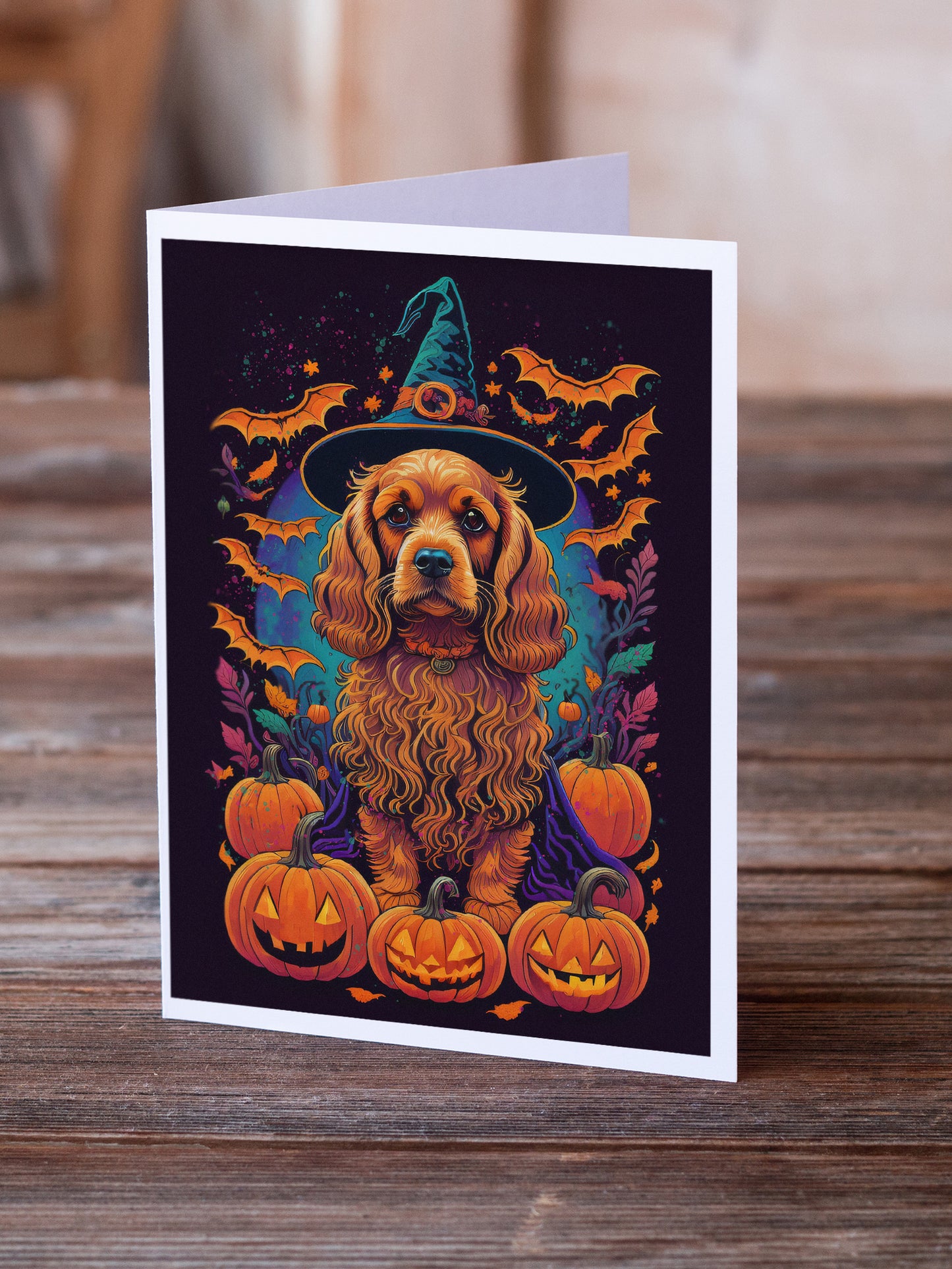 Cocker Spaniel Witchy Halloween Greeting Cards and Envelopes Pack of 8