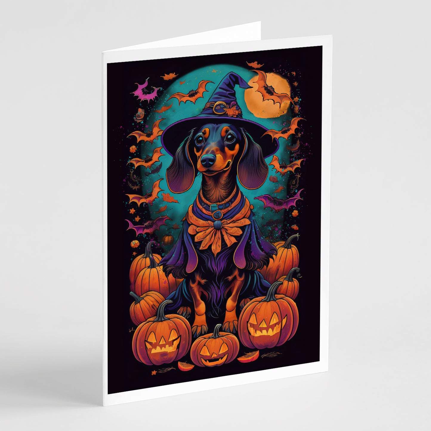 Buy this Black and Tan Dachshund Witchy Halloween Greeting Cards and Envelopes Pack of 8