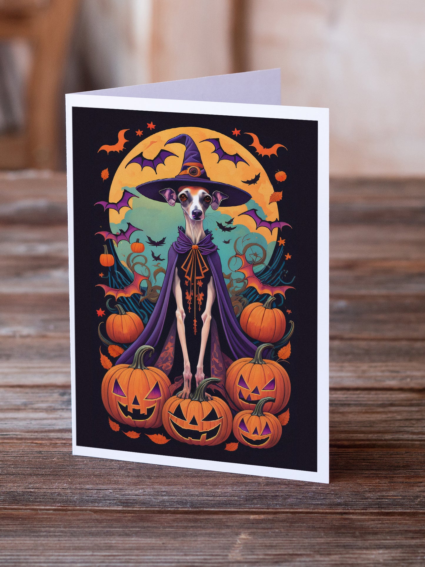 Italian Greyhound Witchy Halloween Greeting Cards and Envelopes Pack of 8