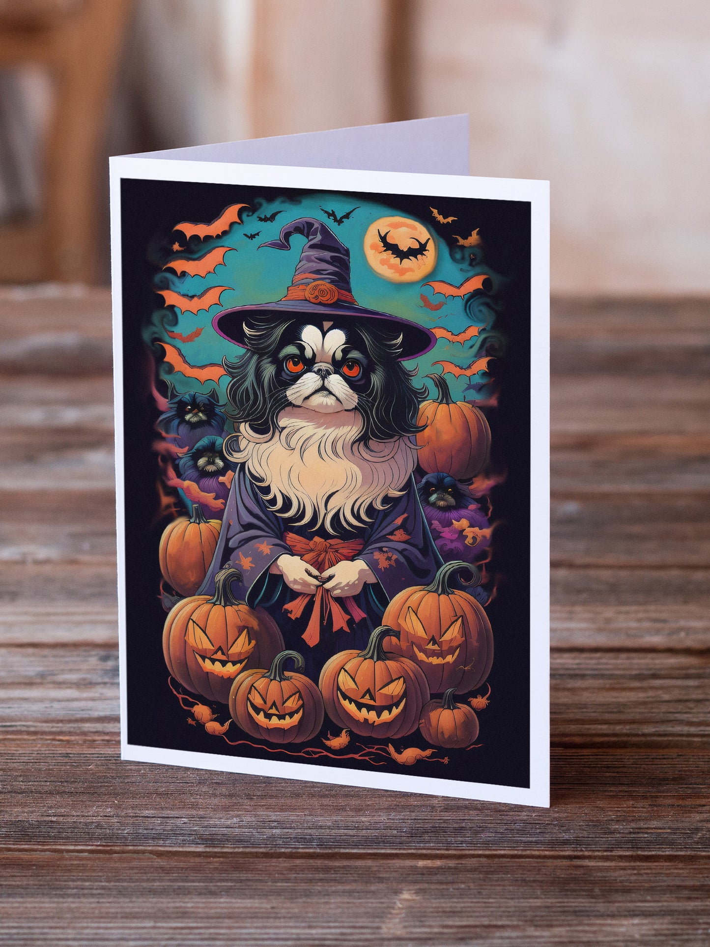 Japanese Chin Witchy Halloween Greeting Cards and Envelopes Pack of 8