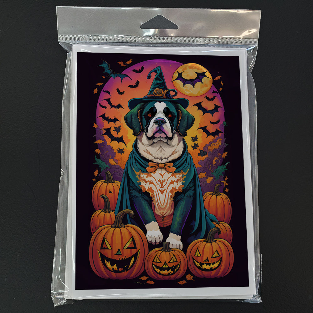 Saint Bernard Witchy Halloween Greeting Cards and Envelopes Pack of 8