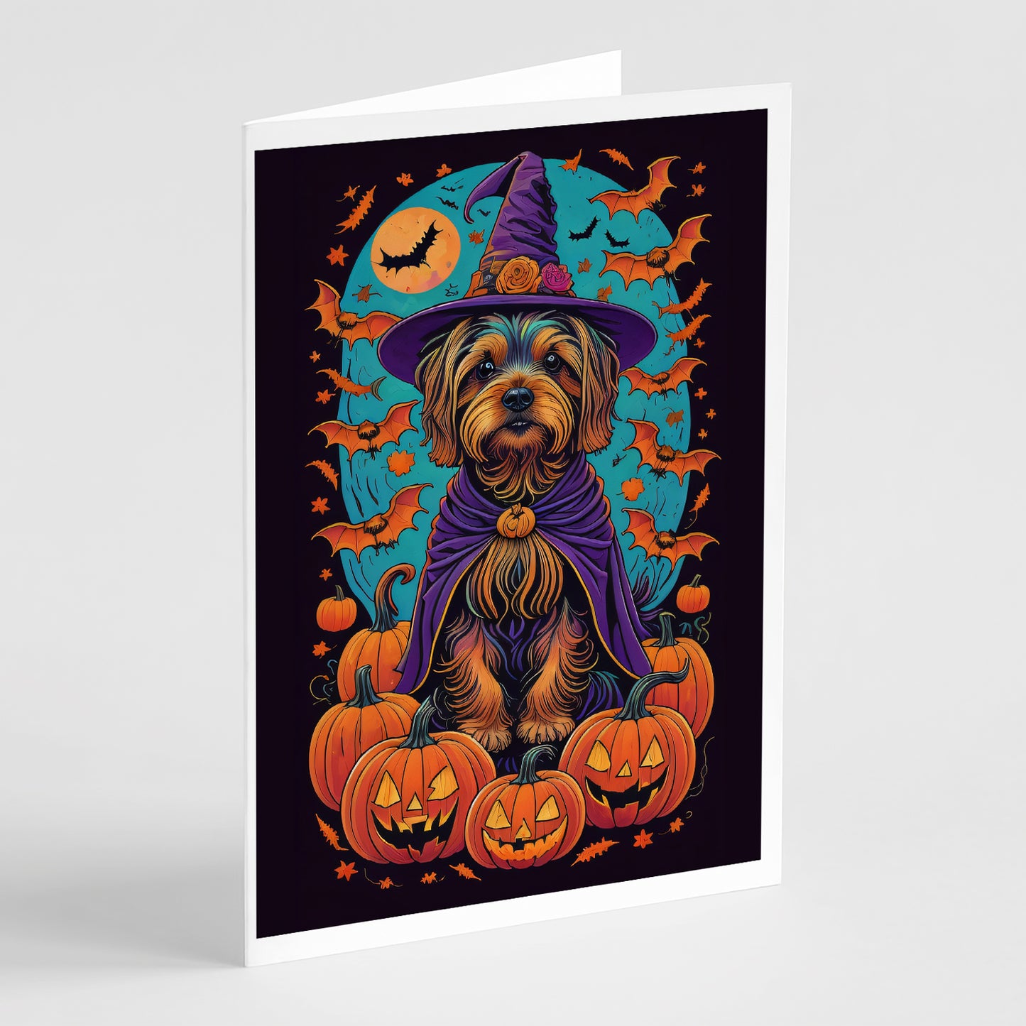 Buy this Silky Terrier Witchy Halloween Greeting Cards and Envelopes Pack of 8