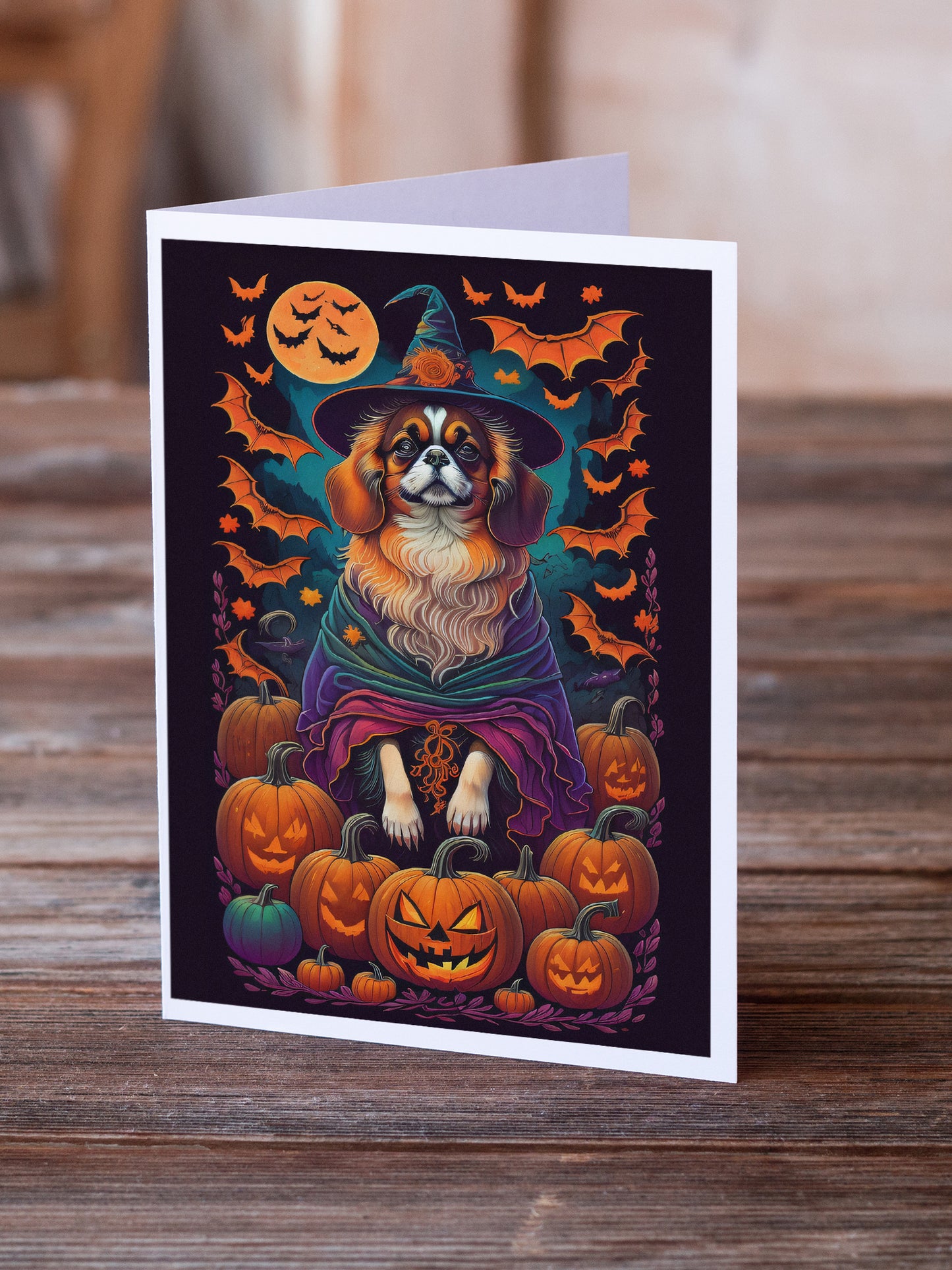 Tibetan Spaniel Witchy Halloween Greeting Cards and Envelopes Pack of 8