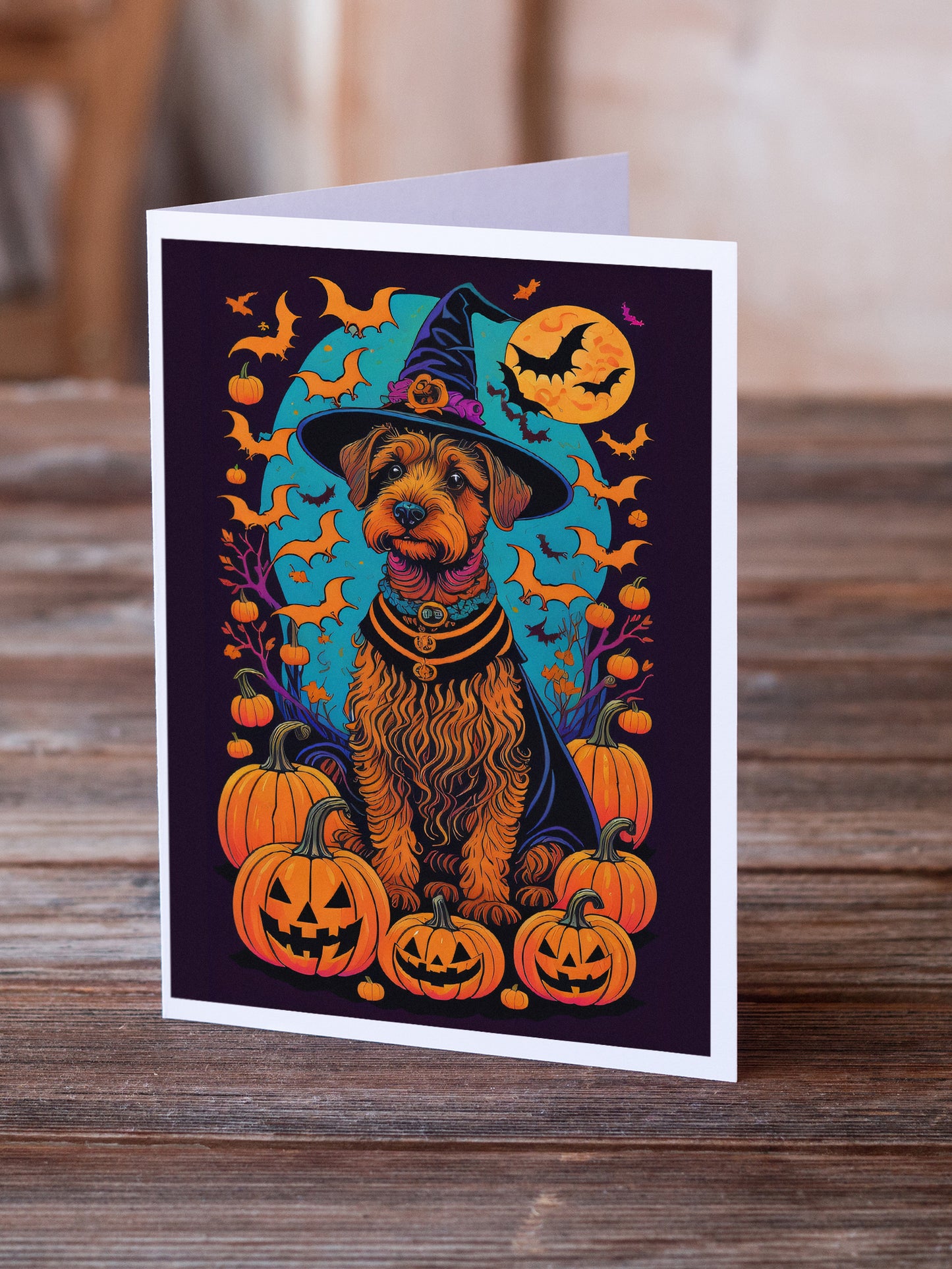 Welsh Terrier Witchy Halloween Greeting Cards and Envelopes Pack of 8