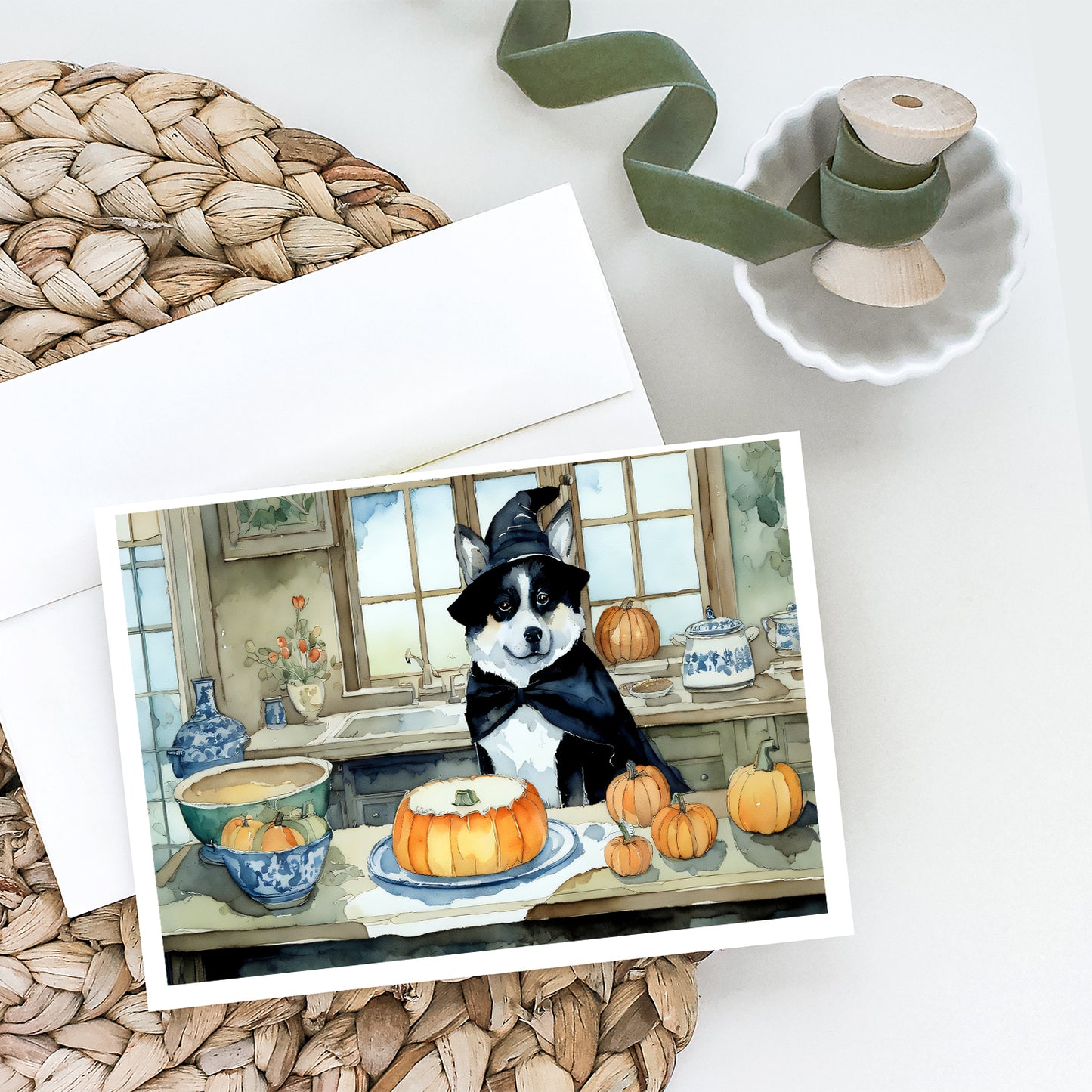 Akita Fall Kitchen Pumpkins Greeting Cards and Envelopes Pack of 8