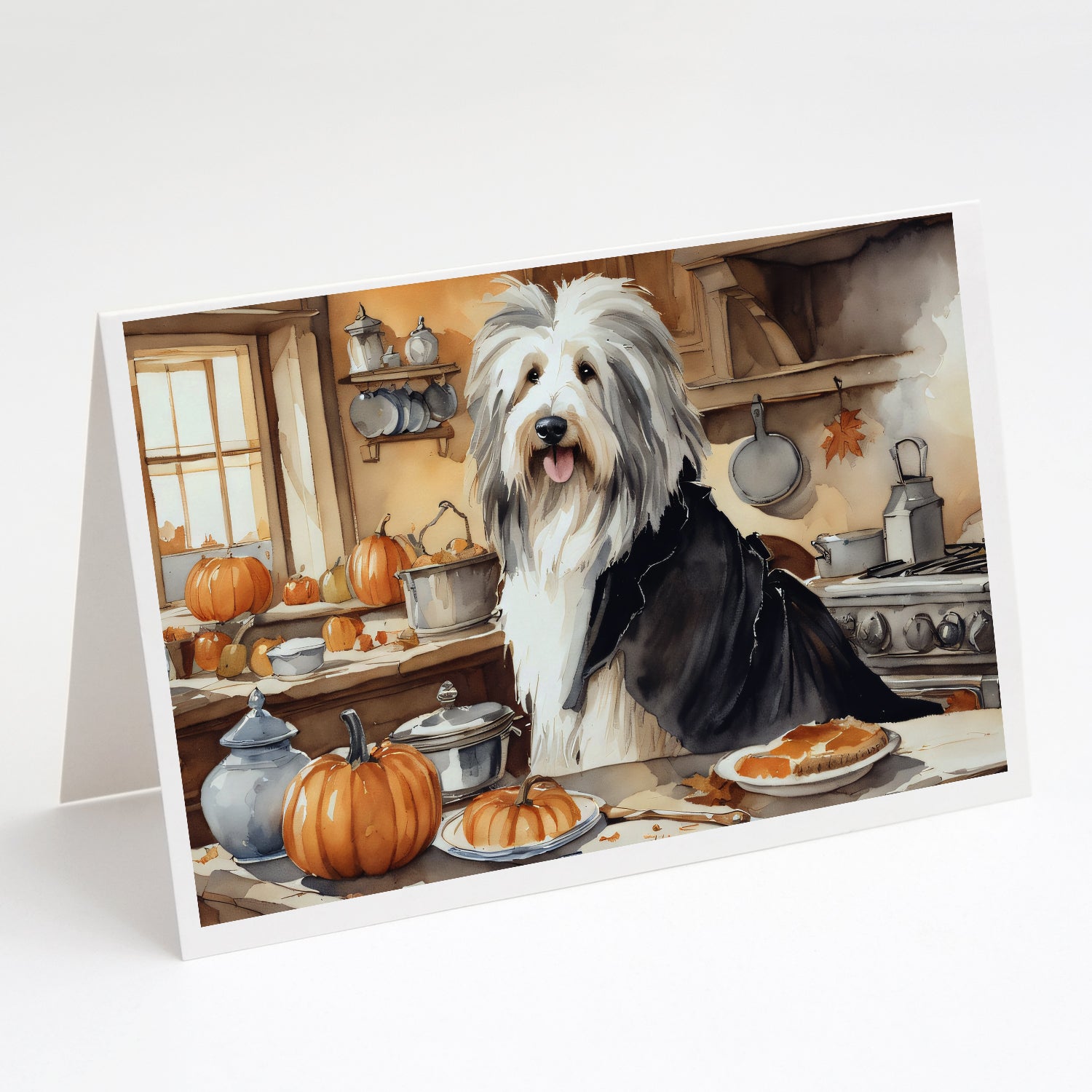 Buy this Bearded Collie Fall Kitchen Pumpkins Greeting Cards and Envelopes Pack of 8