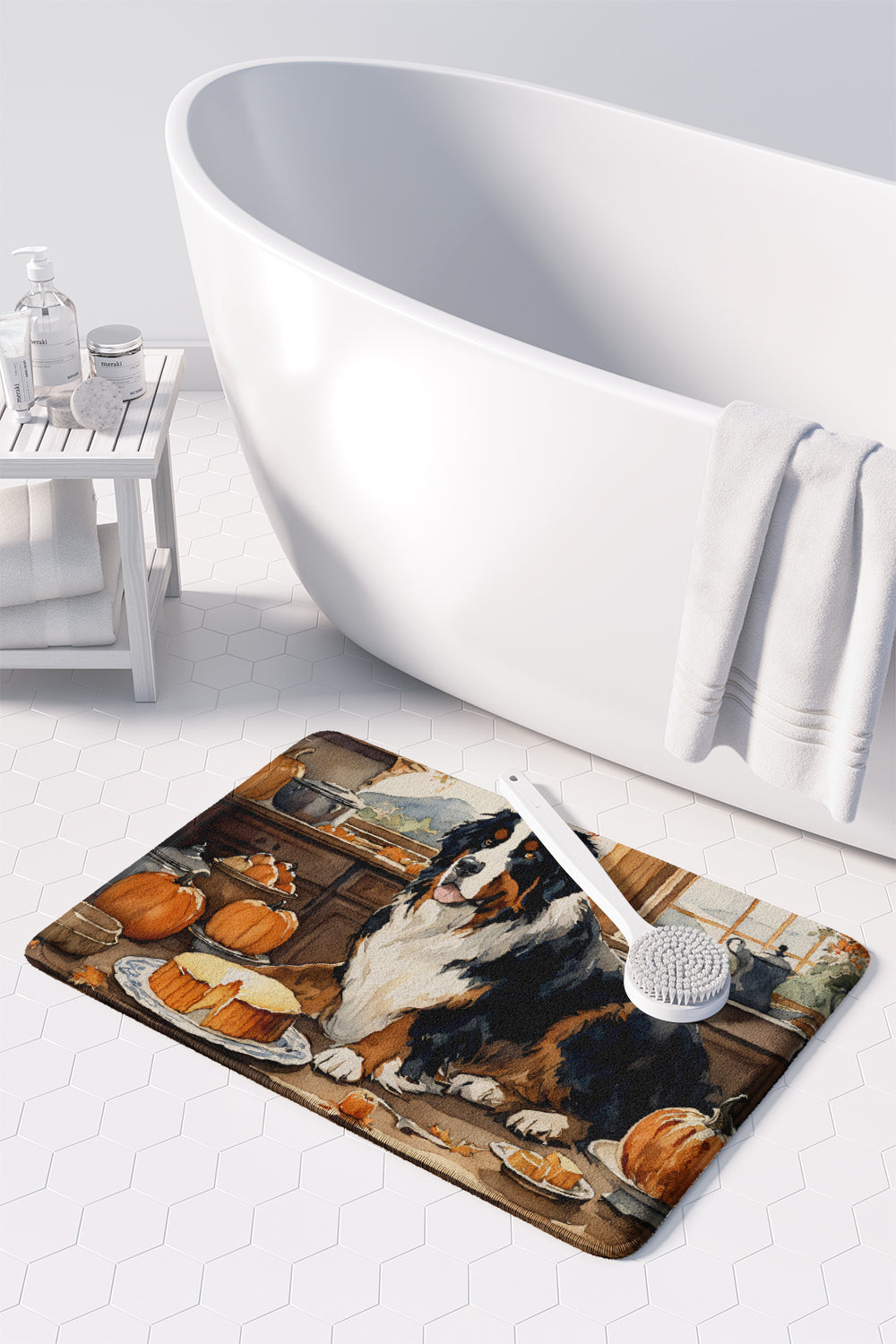 Bernese Mountain Dog Fall Kitchen Pumpkins Memory Foam Kitchen Mat