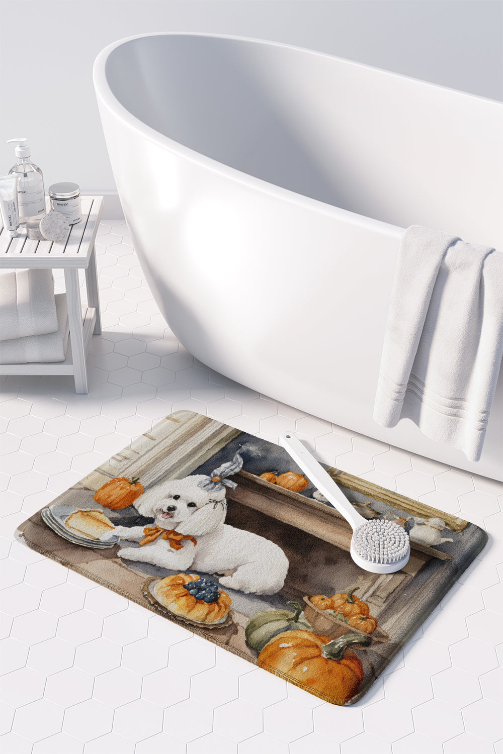 Bichon Frise Fall Kitchen Pumpkins Memory Foam Kitchen Mat