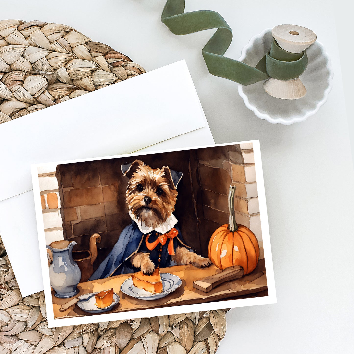 Border Terrier Fall Kitchen Pumpkins Greeting Cards and Envelopes Pack of 8