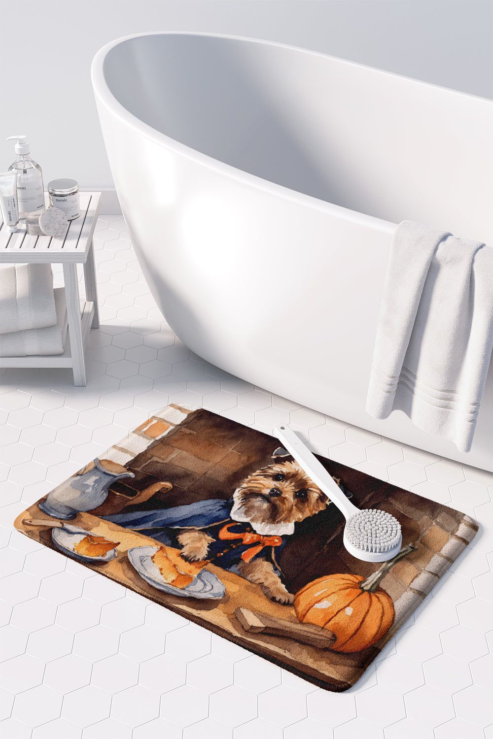 Border Terrier Fall Kitchen Pumpkins Memory Foam Kitchen Mat