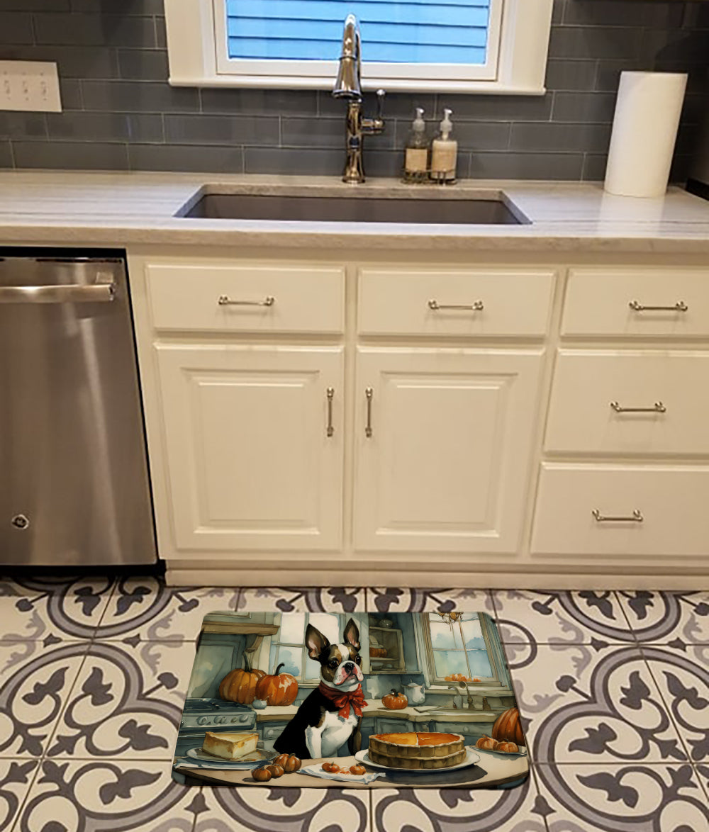 Boston Terrier Fall Kitchen Pumpkins Memory Foam Kitchen Mat