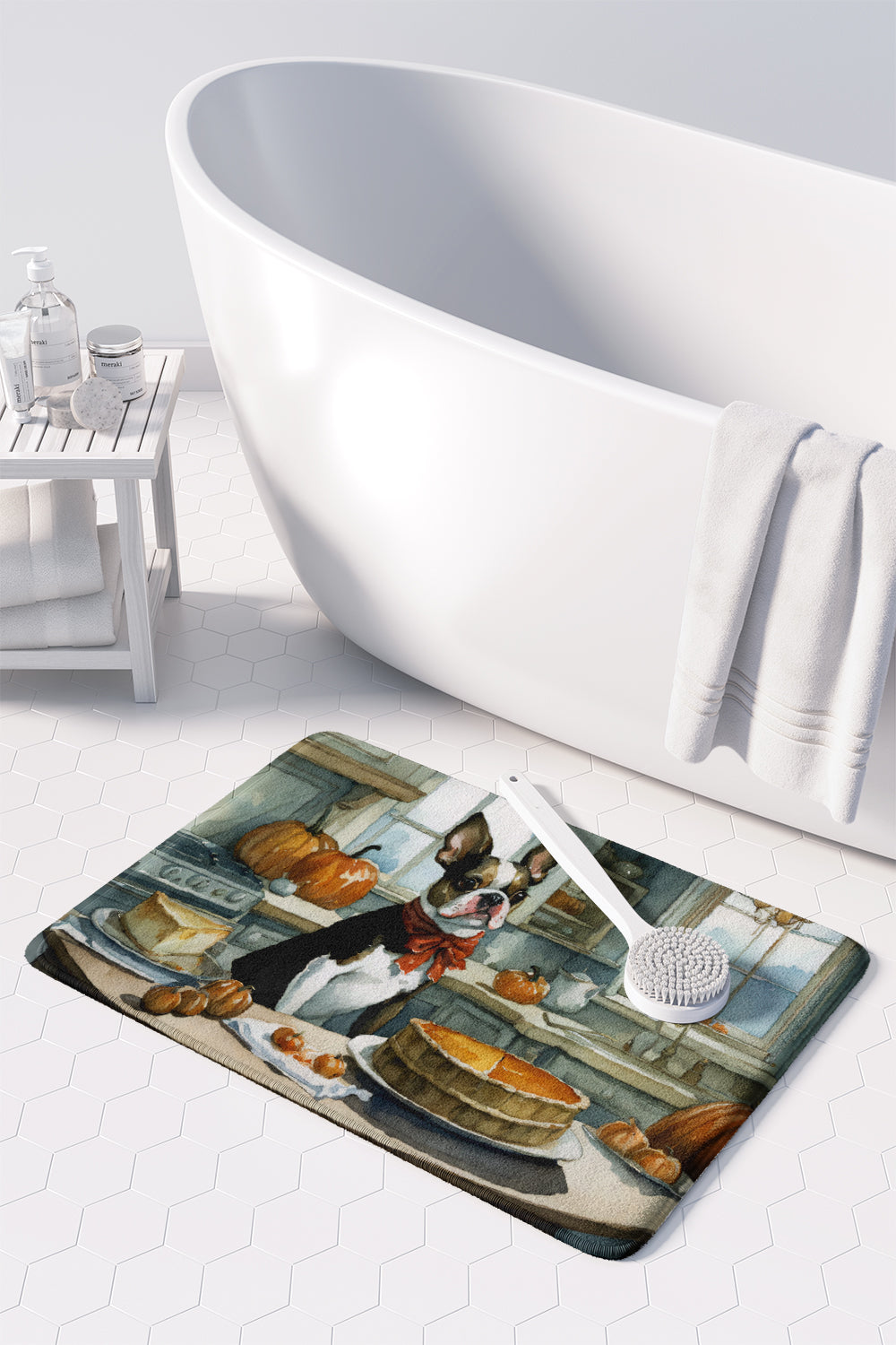 Boston Terrier Fall Kitchen Pumpkins Memory Foam Kitchen Mat