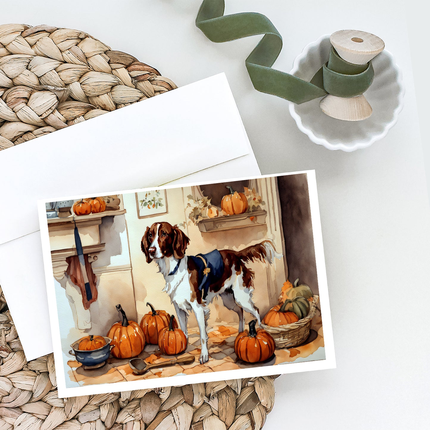 Brittany Fall Kitchen Pumpkins Greeting Cards and Envelopes Pack of 8