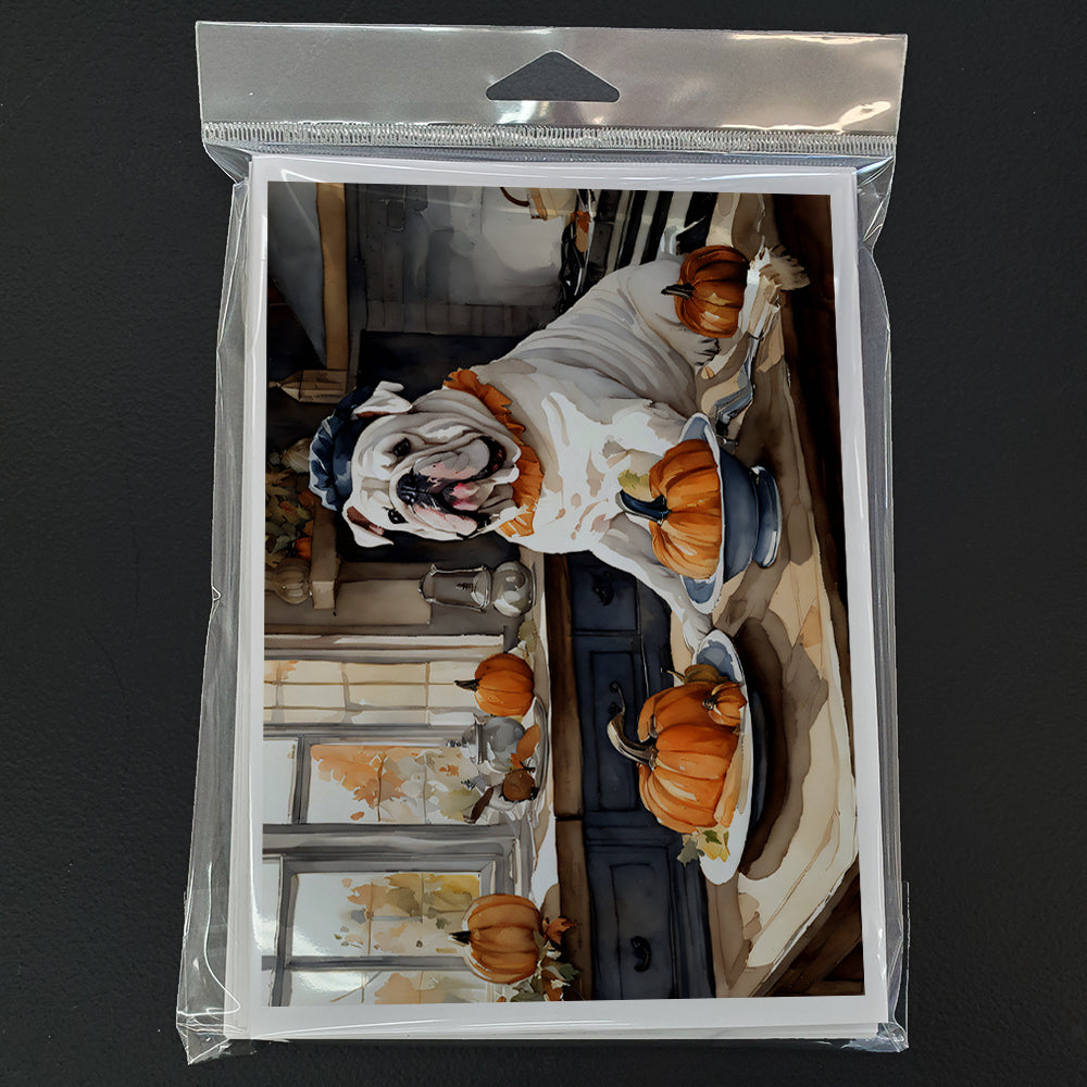 English Bulldog Fall Kitchen Pumpkins Greeting Cards and Envelopes Pack of 8