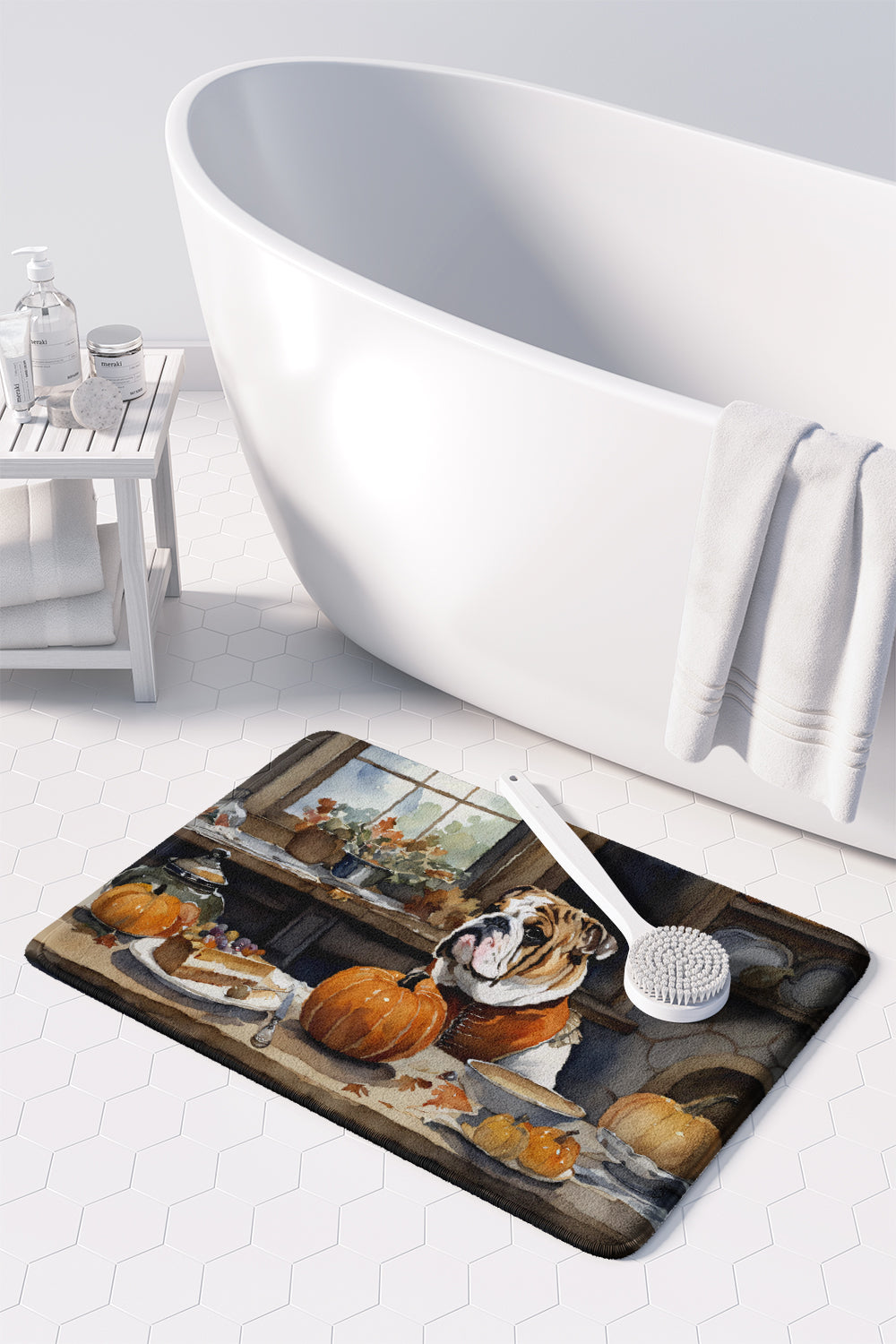 English Bulldog Fall Kitchen Pumpkins Memory Foam Kitchen Mat