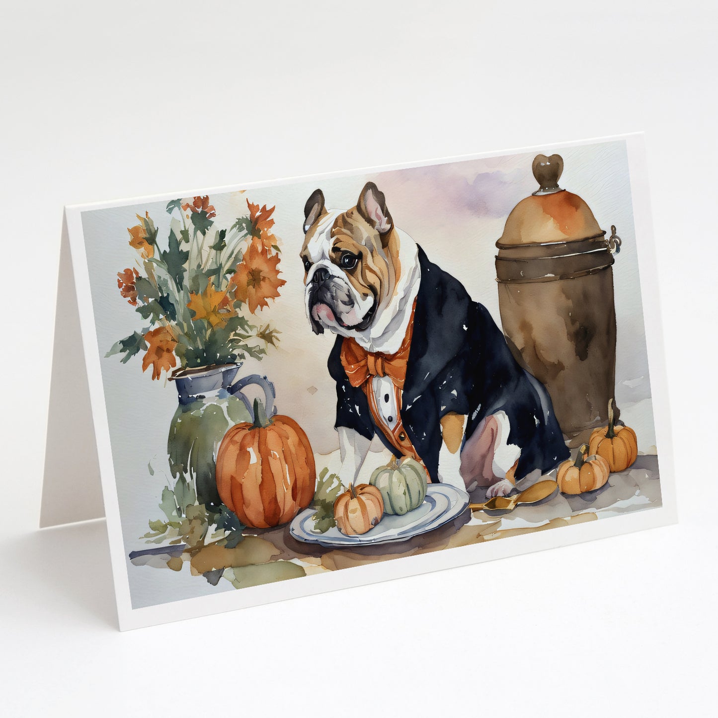 Buy this English Bulldog Fall Kitchen Pumpkins Greeting Cards and Envelopes Pack of 8