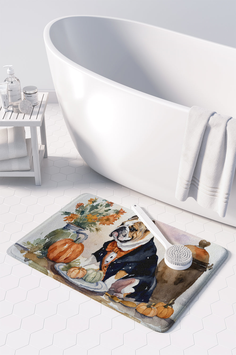 English Bulldog Fall Kitchen Pumpkins Memory Foam Kitchen Mat