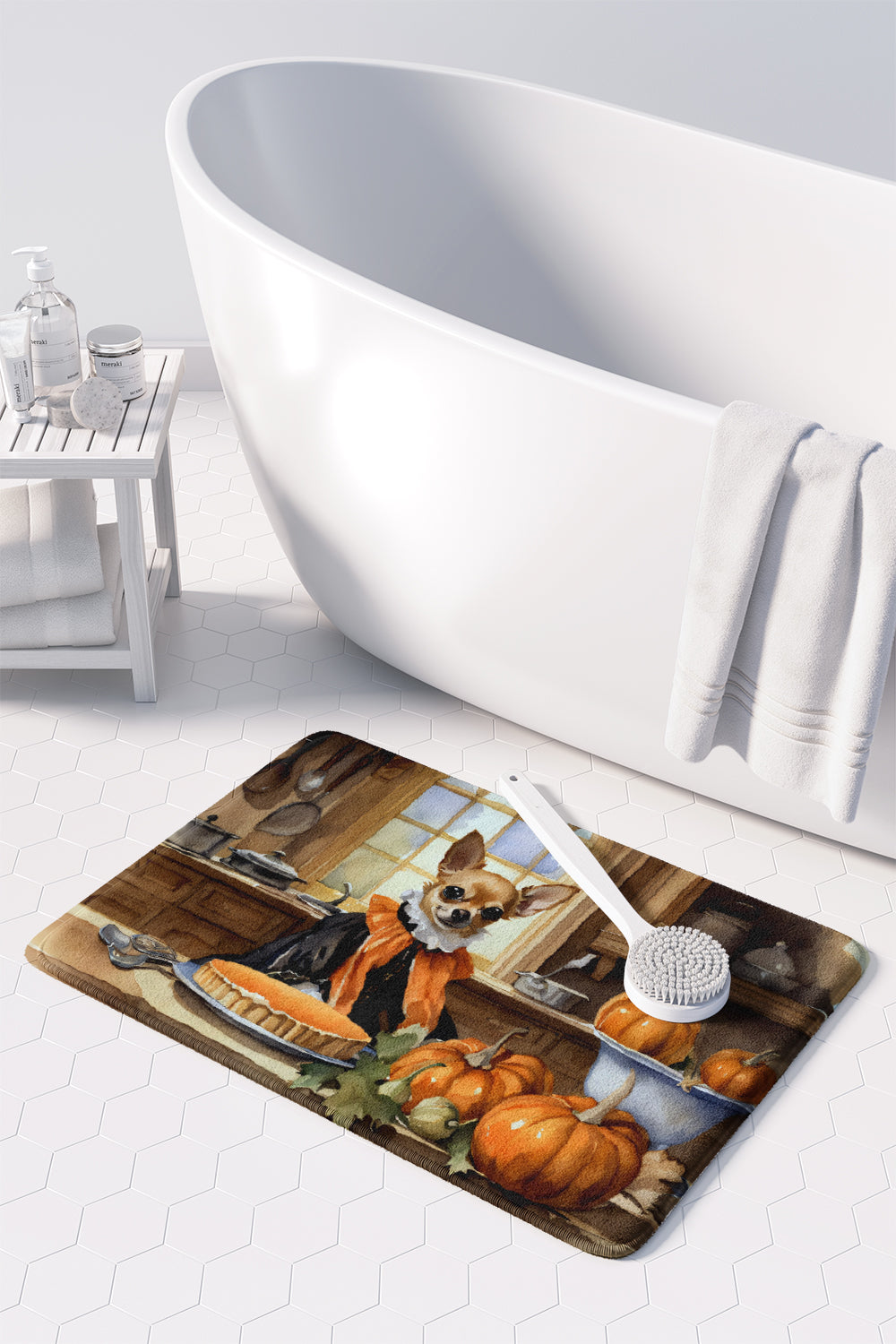 Chihuahua Fall Kitchen Pumpkins Memory Foam Kitchen Mat