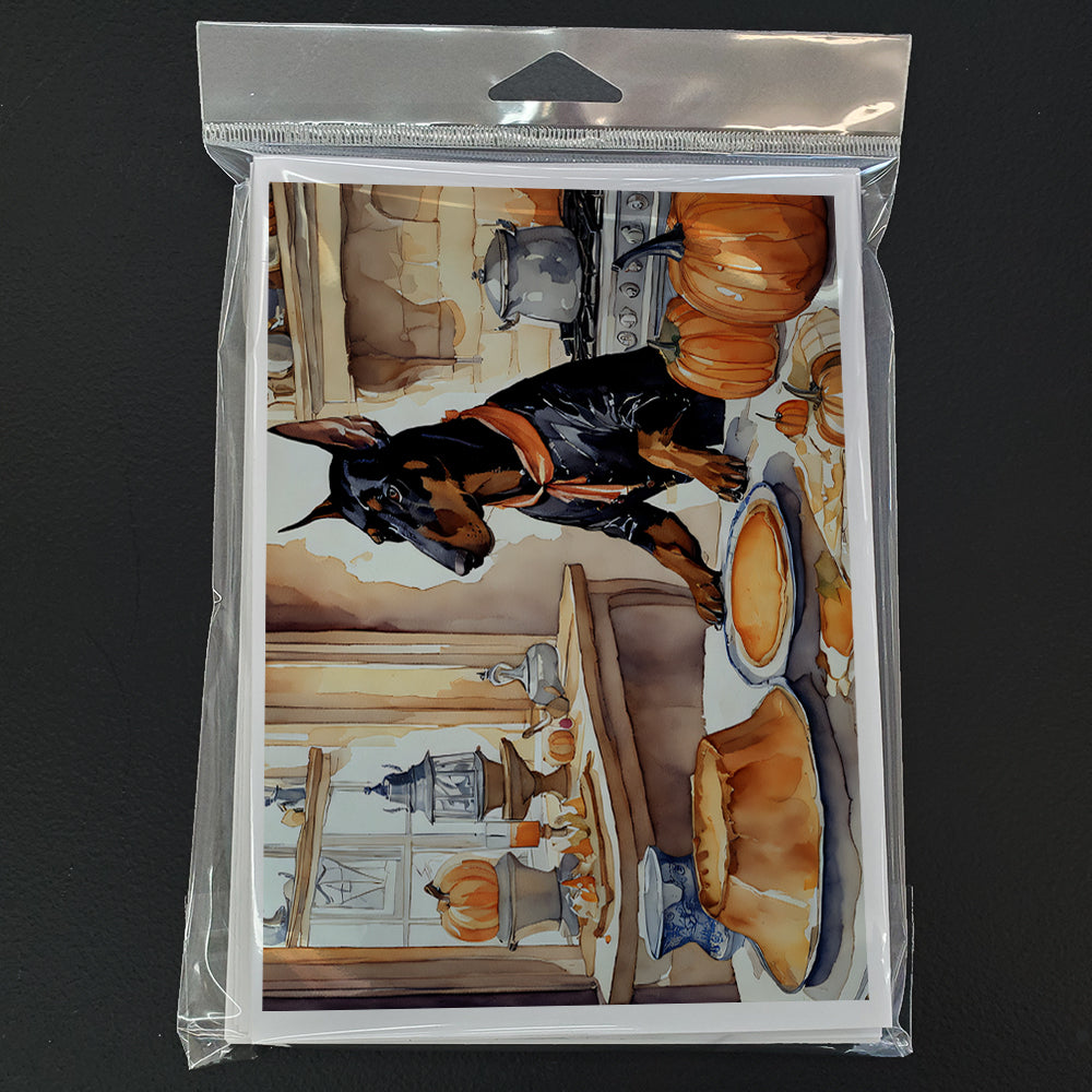 Doberman Pinscher Fall Kitchen Pumpkins Greeting Cards and Envelopes Pack of 8