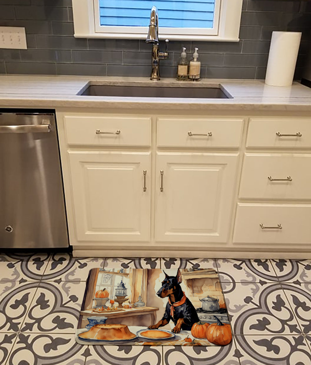 Doberman Pinscher Fall Kitchen Pumpkins Memory Foam Kitchen Mat