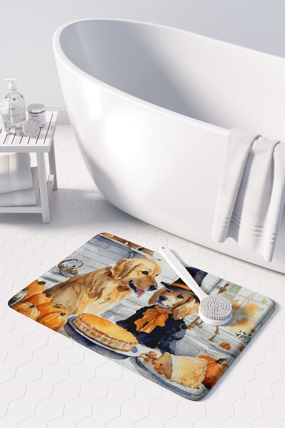 Golden Retriever Fall Kitchen Pumpkins Memory Foam Kitchen Mat