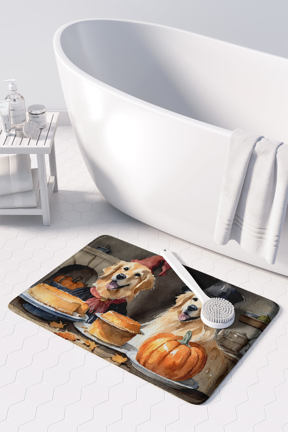 Golden Retriever Fall Kitchen Pumpkins Memory Foam Kitchen Mat