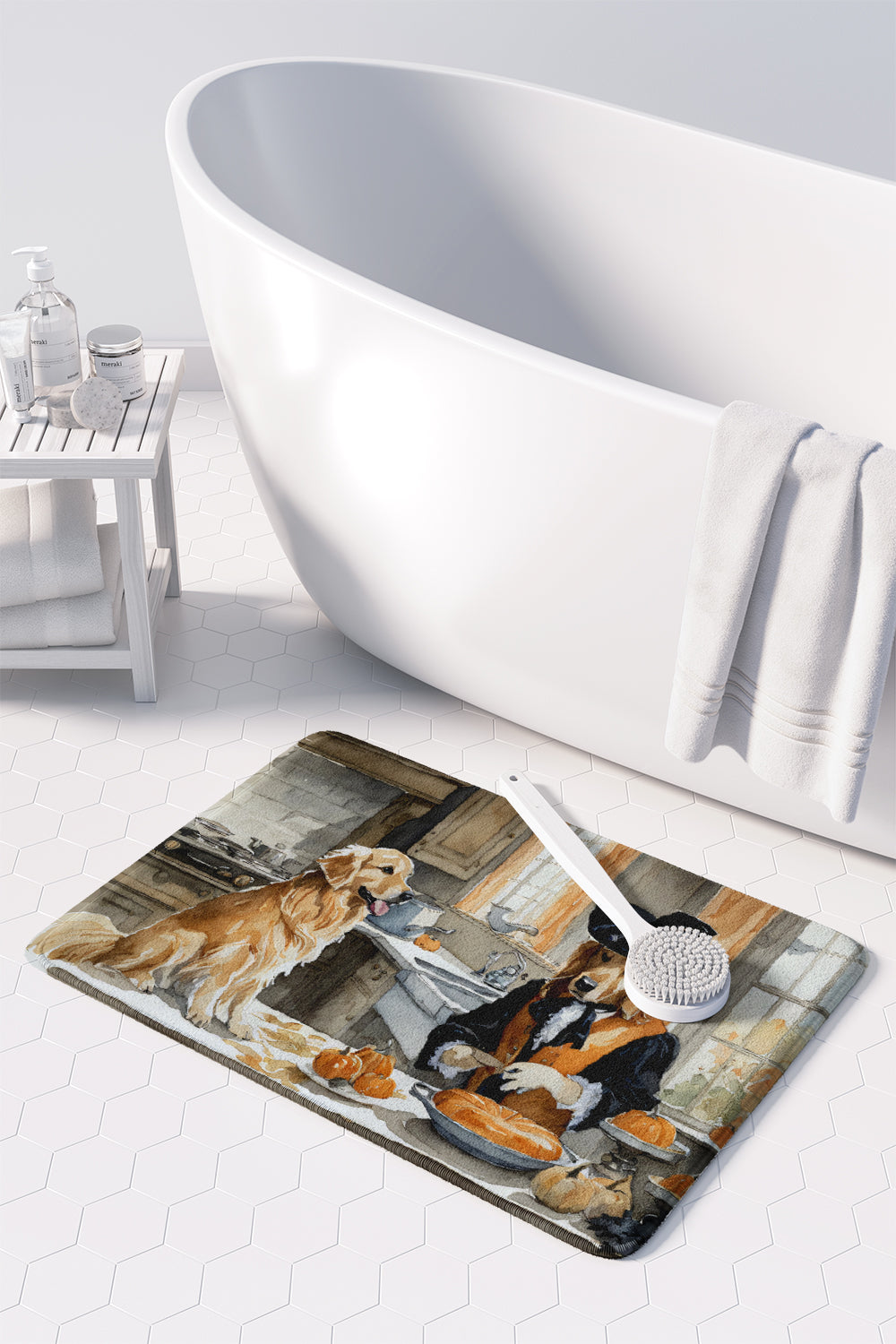 Golden Retriever Fall Kitchen Pumpkins Memory Foam Kitchen Mat