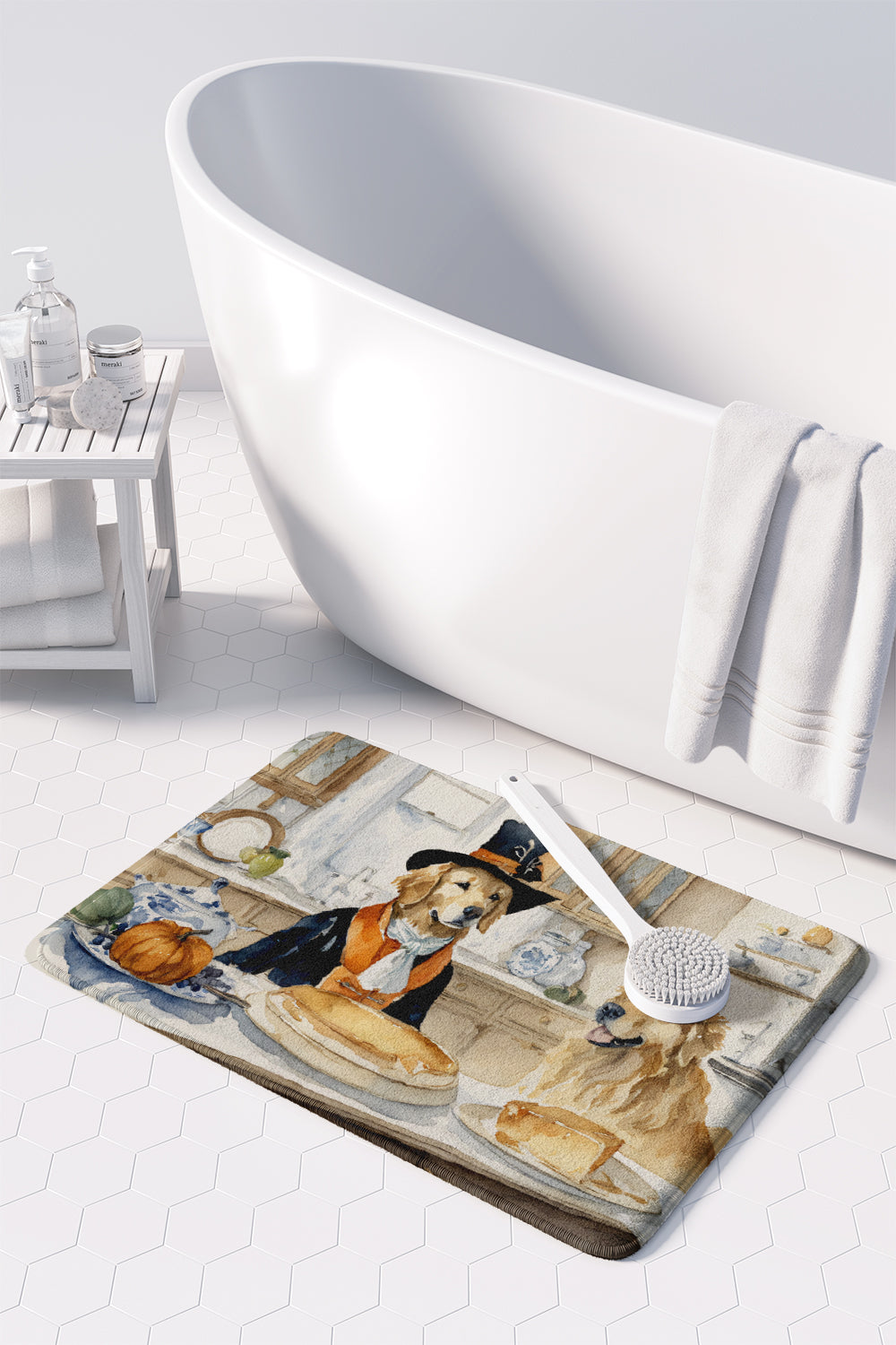 Golden Retriever Fall Kitchen Pumpkins Memory Foam Kitchen Mat