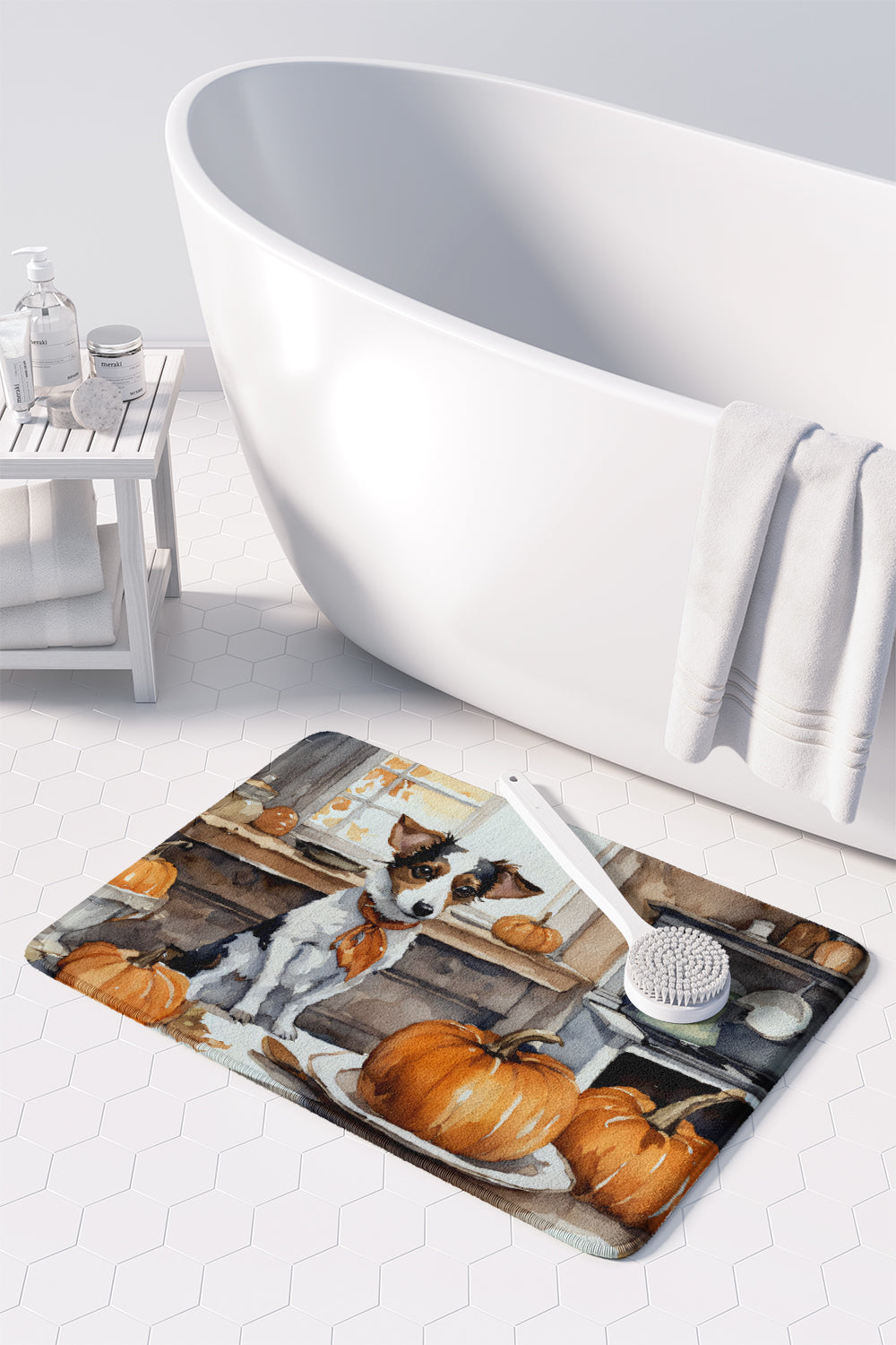 Jack Russell Terrier Fall Kitchen Pumpkins Memory Foam Kitchen Mat