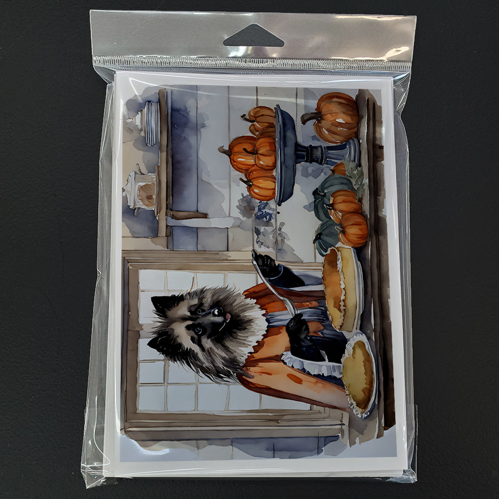 Keeshond Fall Kitchen Pumpkins Greeting Cards and Envelopes Pack of 8