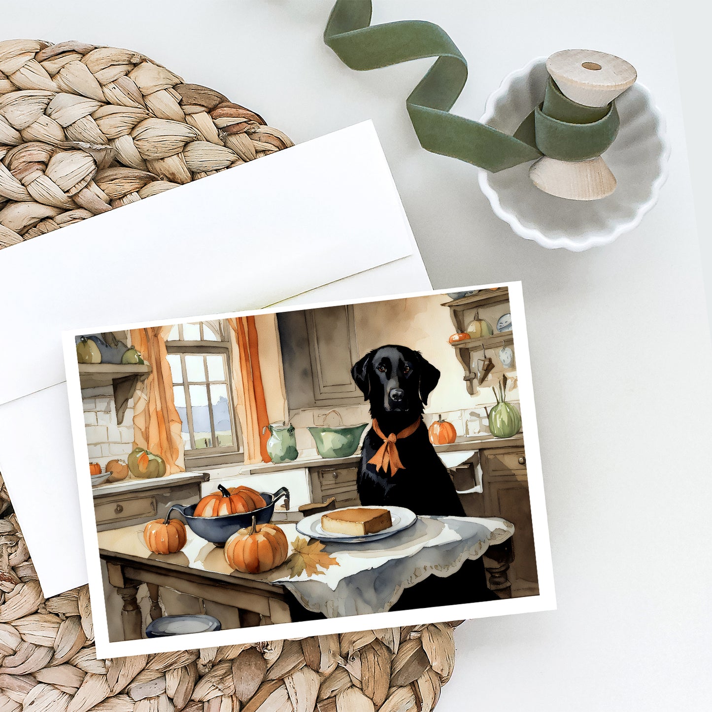 Black Lab Fall Kitchen Pumpkins Greeting Cards and Envelopes Pack of 8