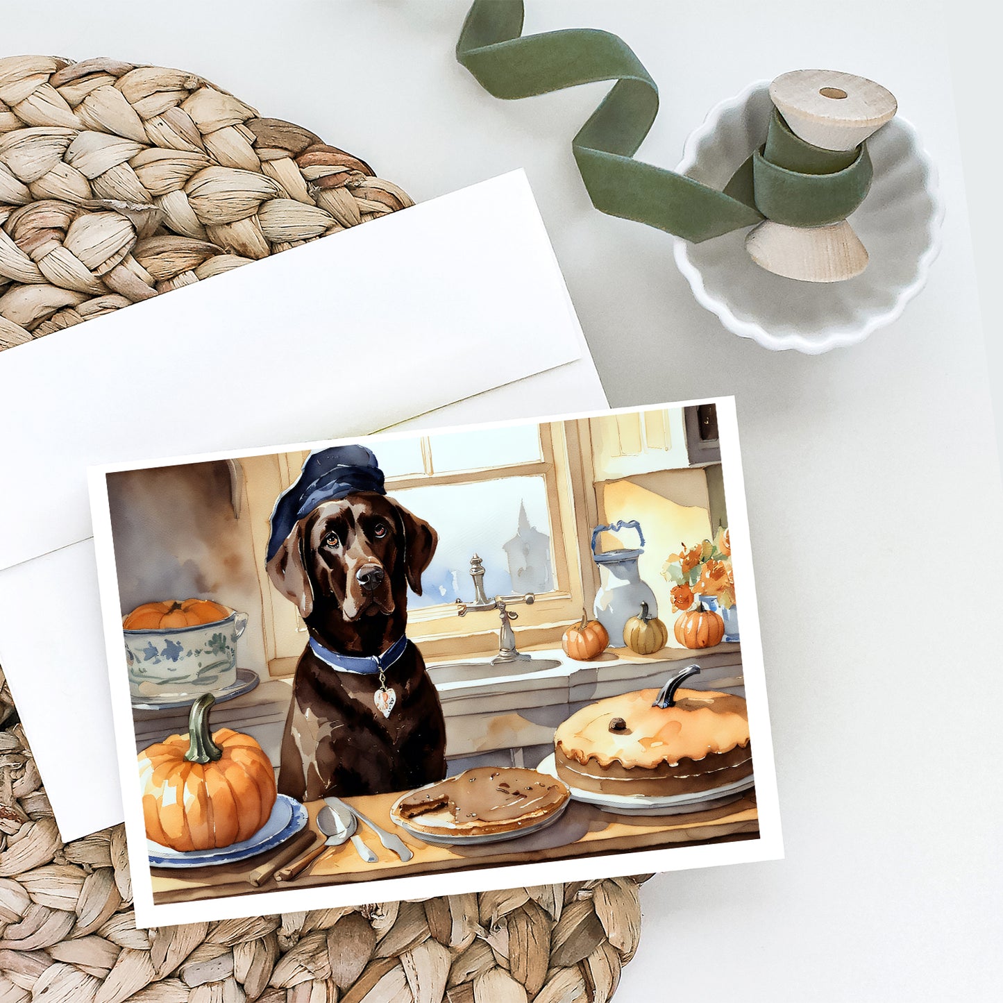 Chocolate Lab Fall Kitchen Pumpkins Greeting Cards and Envelopes Pack of 8
