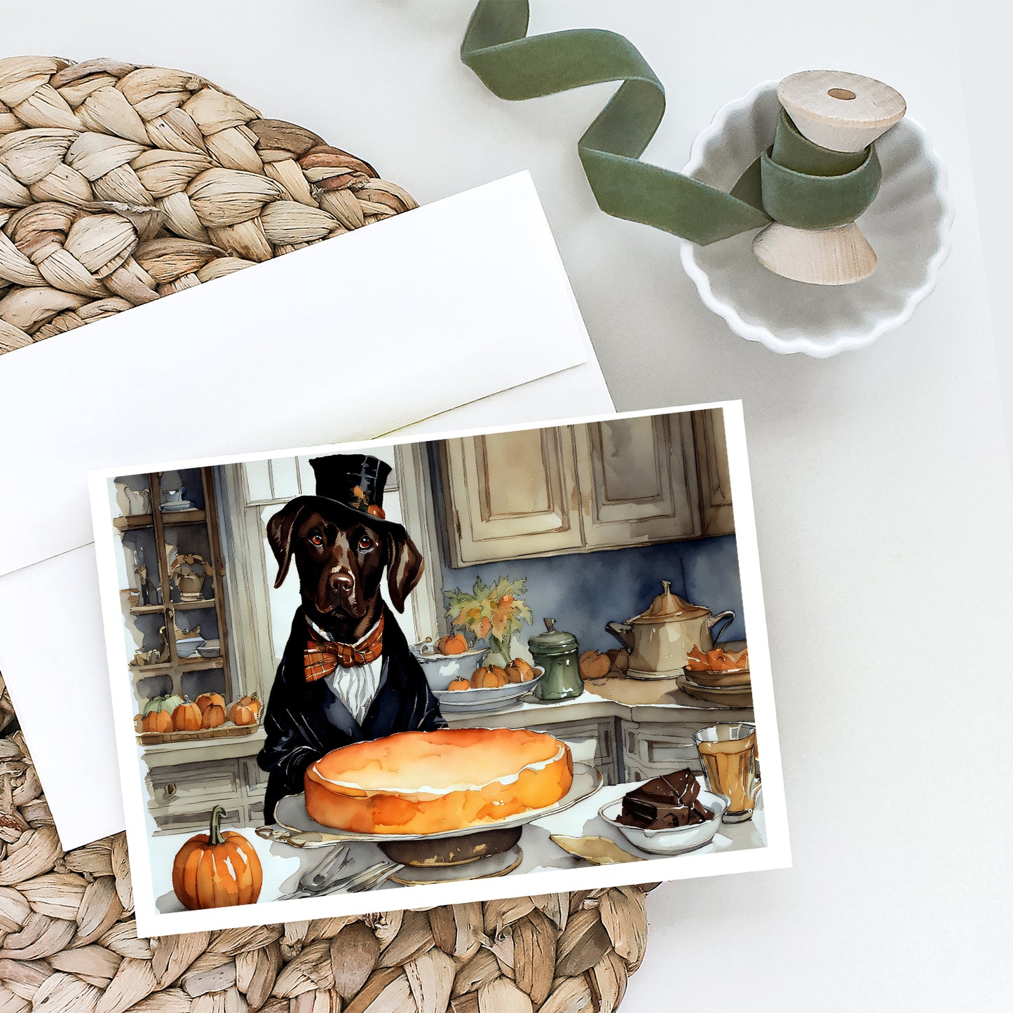 Chocolate Lab Fall Kitchen Pumpkins Greeting Cards and Envelopes Pack of 8