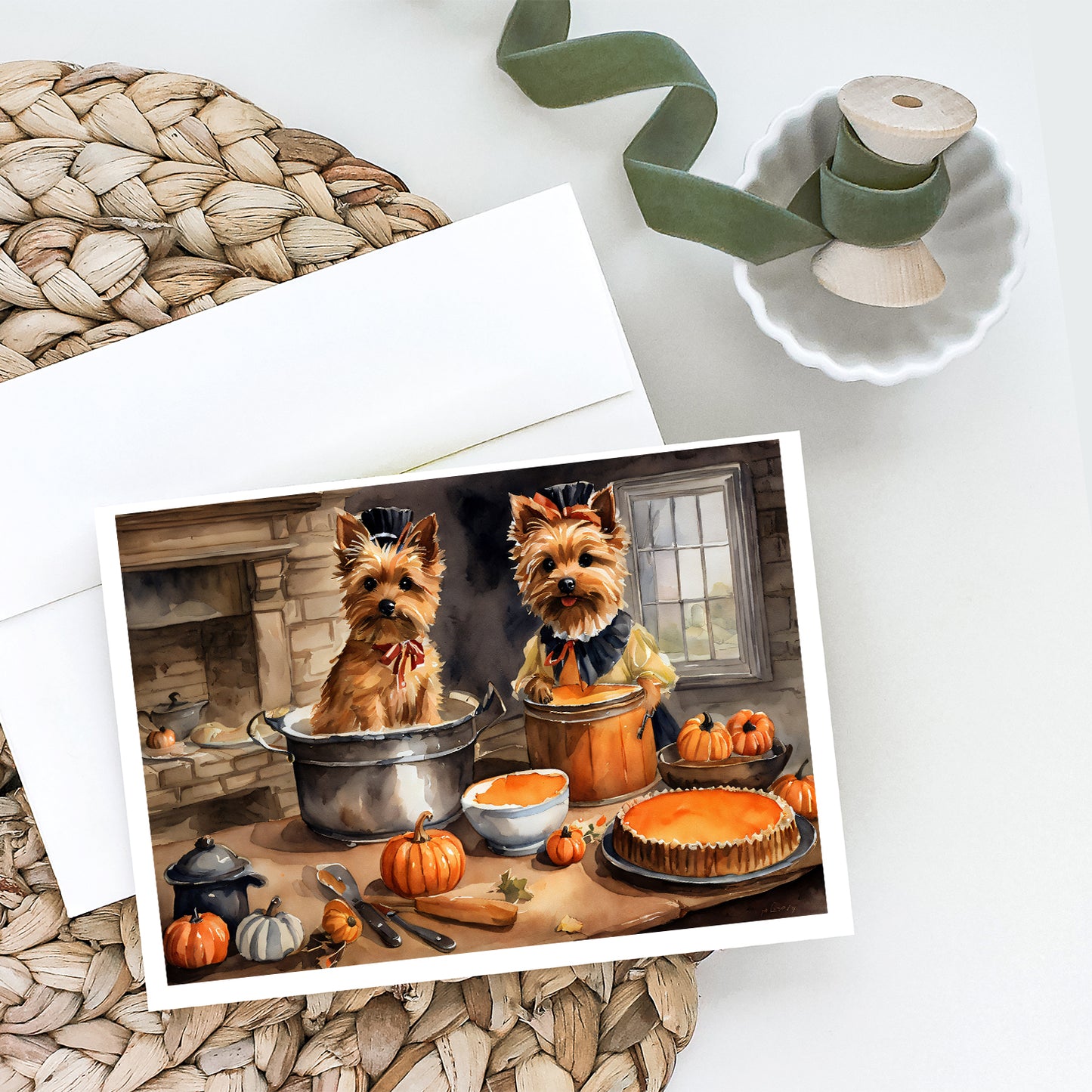 Norwich Terrier Fall Kitchen Pumpkins Greeting Cards and Envelopes Pack of 8