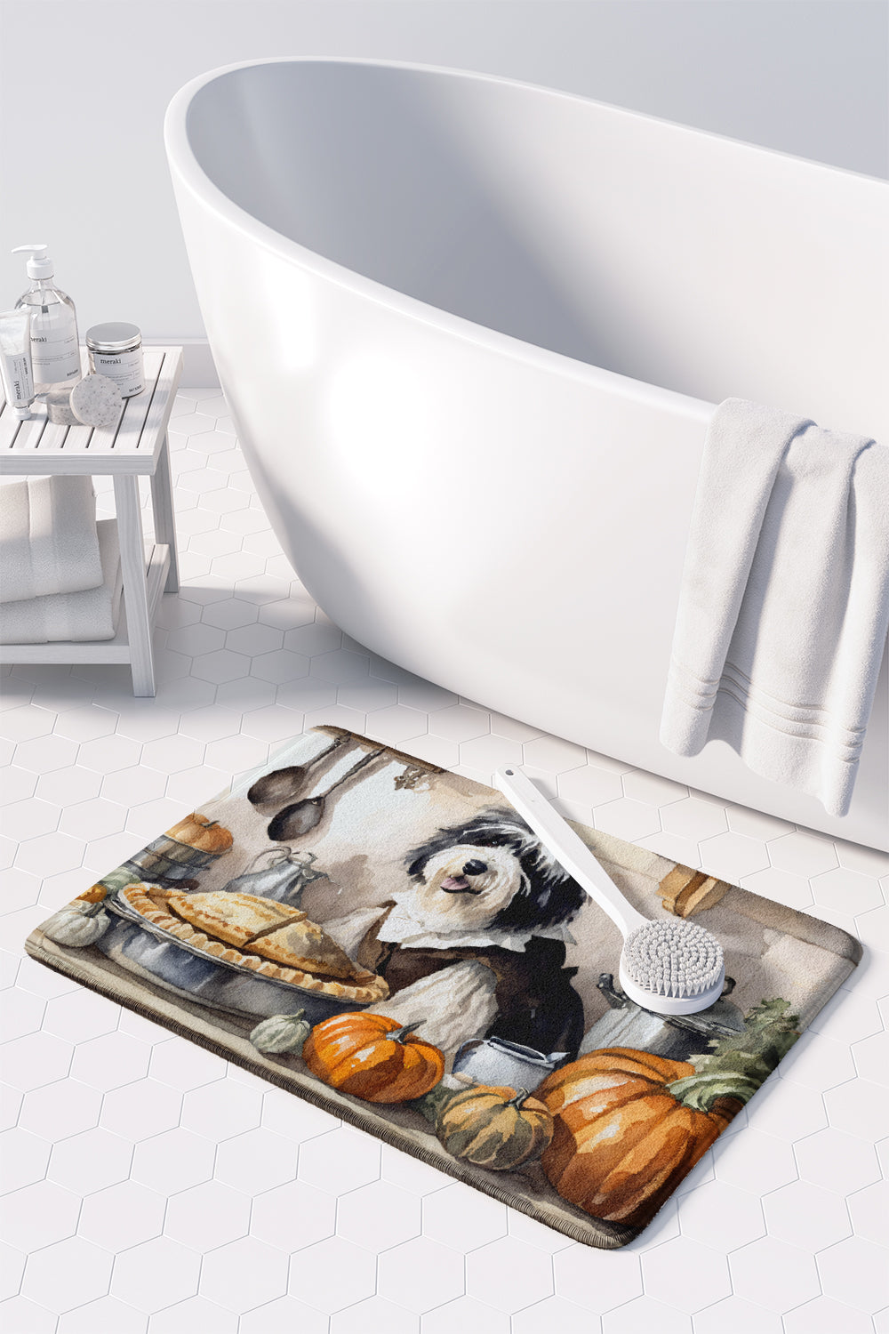Old English Sheepdog Fall Kitchen Pumpkins Memory Foam Kitchen Mat